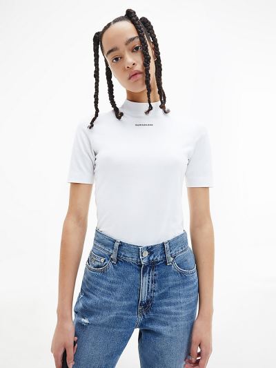 Calvin Klein Ruhák HU348594 | Calvin Klein Organic Cotton Mock Neck Női Póló Világos Fehér
